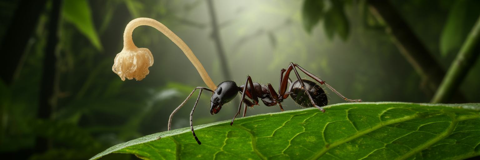Zombie ant fungus growing from head