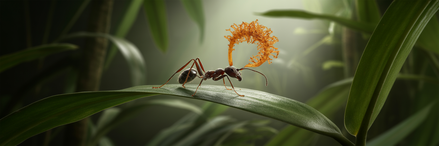 Zombie ant with parasitic fungus